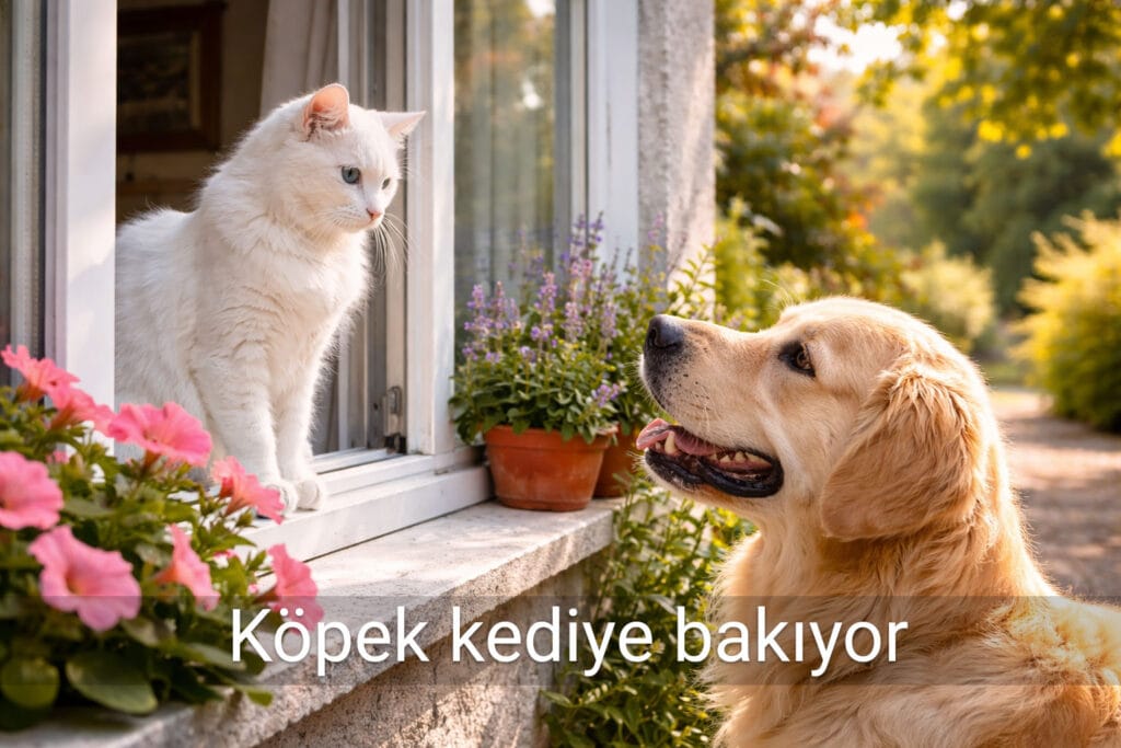 Köpek kediye bakıyor