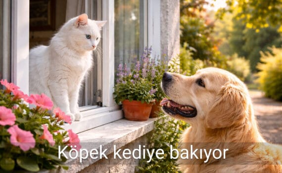Köpek kediye bakıyor