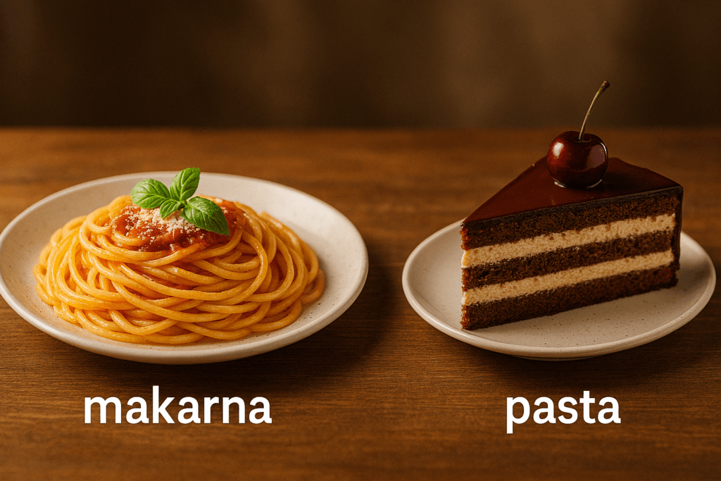 makarna – макароны, pasta – торт