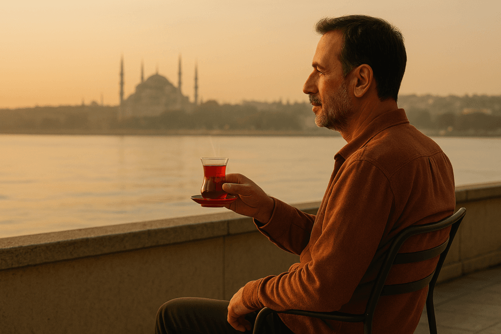 Her sabah çay içerim