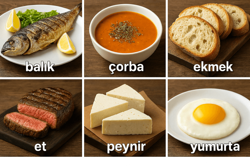 balık çorba ekmek et peynir yumurta
