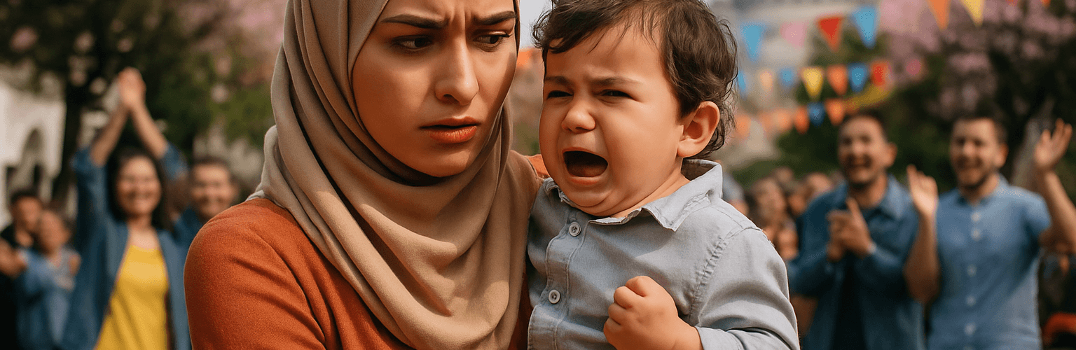 Çocuğu sakin değilmiş – (Похоже) у нее ребенок неспокойный