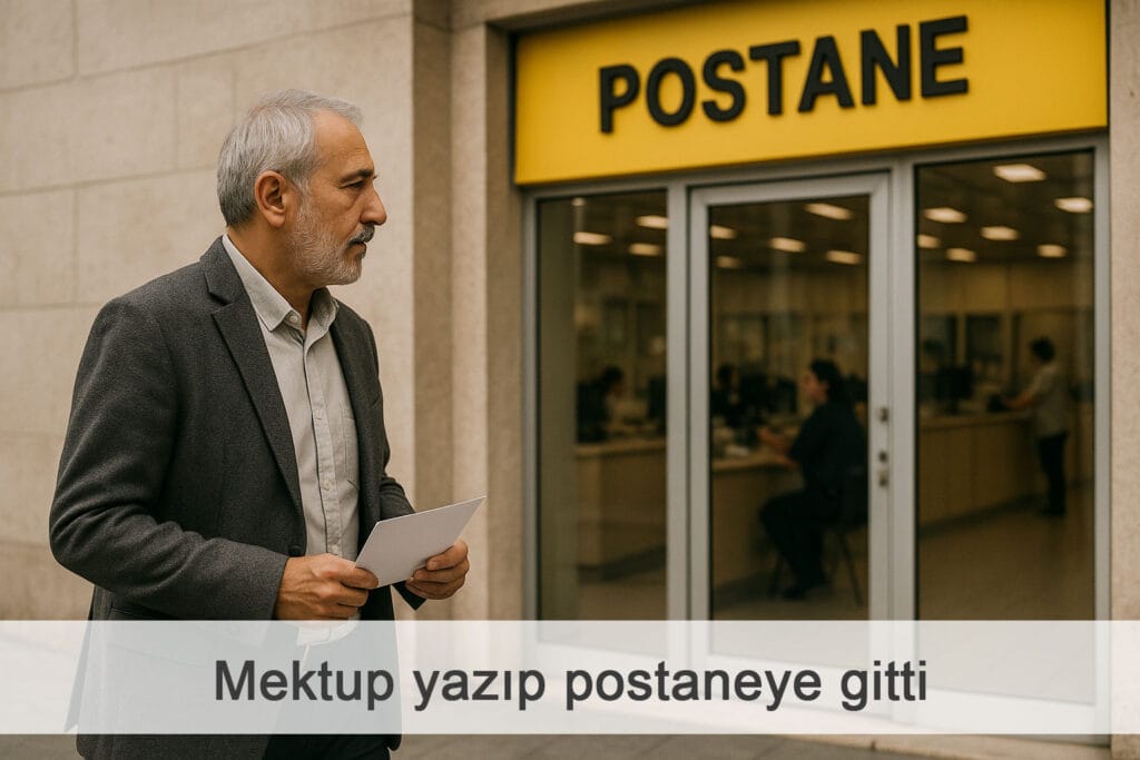 Mektup yazıp postaneye gitti.