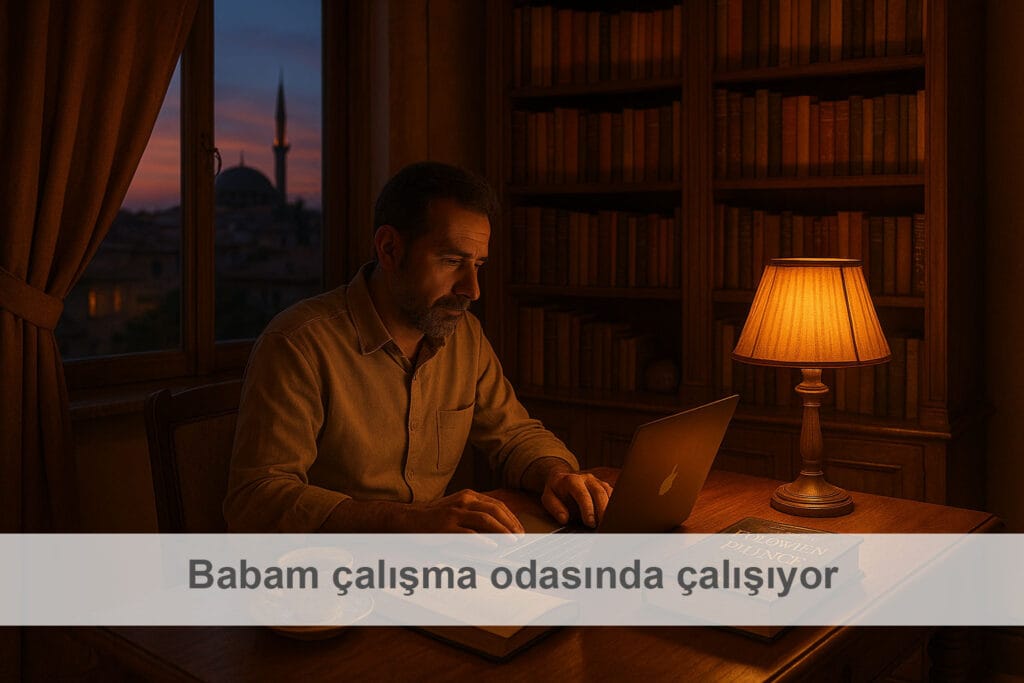 Babam çalışma odasında çalışıyor