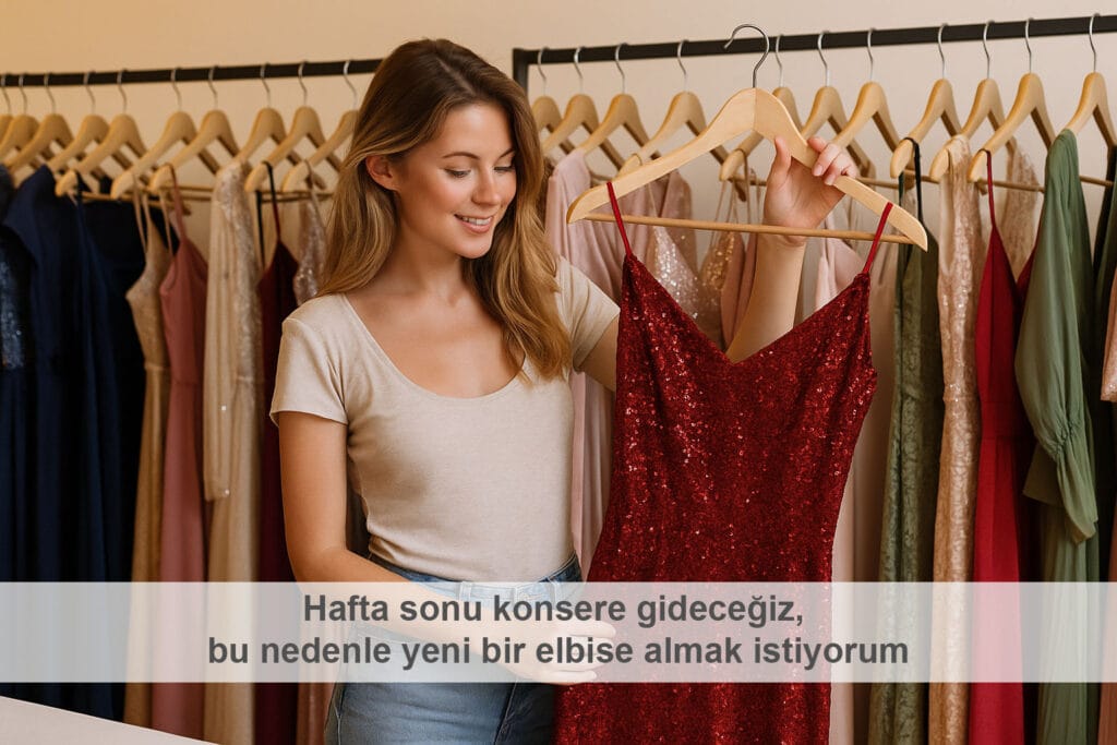 Hafta sonu konsere gideceğiz, bu nedenle yeni bir elbise almak istiyorum