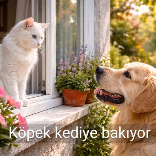Köpek kediye bakıyor