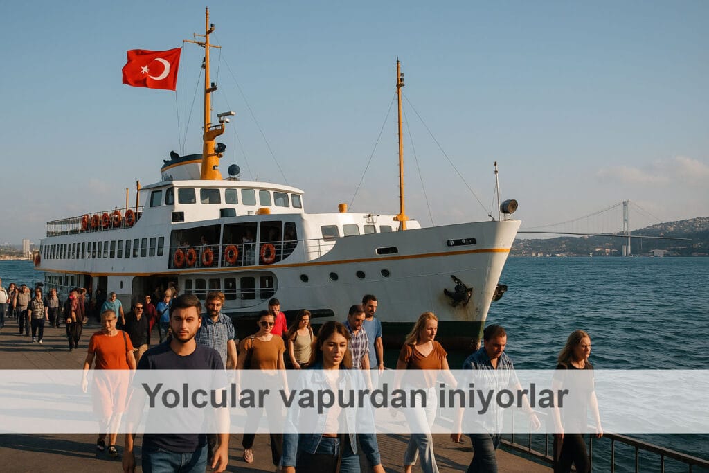 Yolcular vapurdan iniyorlar.